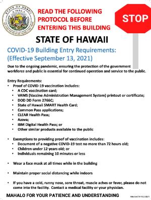 State of HI COVID-19 Building Entry Requirements